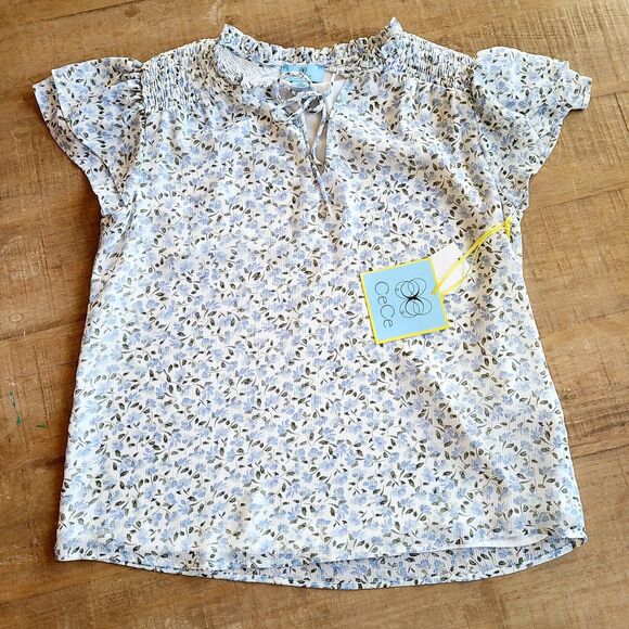 CeCe Women's Blue Opalescent Skies Ruffled Flutter-Sleeve‎ Blouse Size XS NWT - Picture 1 of 8